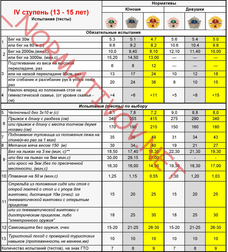 ступень ГТО для детей школьников 13 14 15