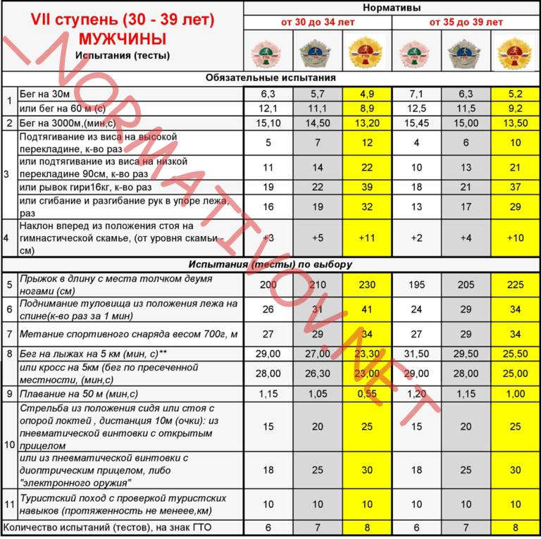 гто 7 ступень мужчины 30 31 32 33 34 35 36 37 38 39 лет