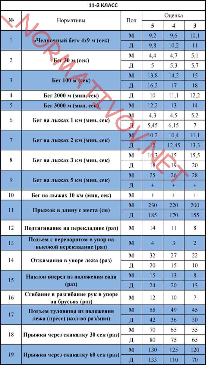 Нормативы по физкультуре 11