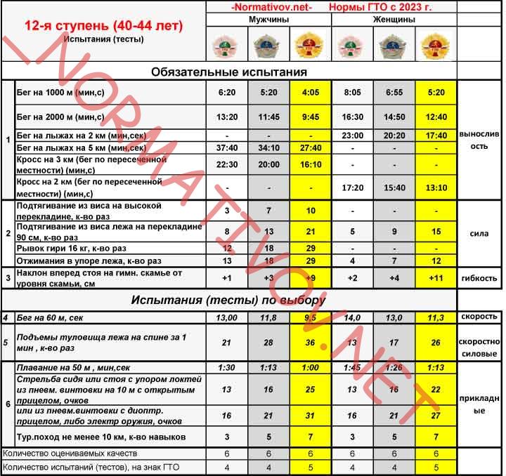 Новые нормы ГТО 2023 12 ступень