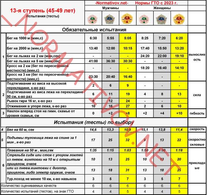Новые нормы ГТО 2023 13 ступень