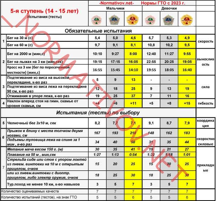 Новые нормы ГТО 2023 5 ступень