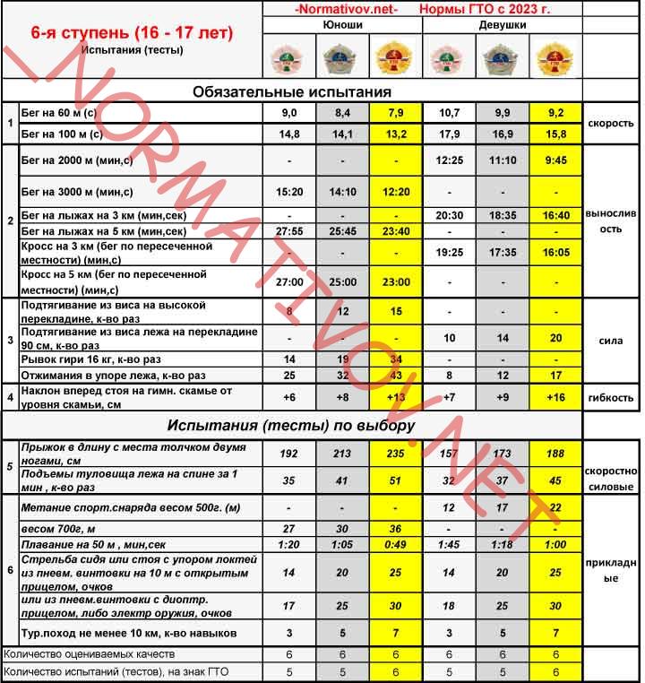 Новые нормы ГТО 2023 6 ступень