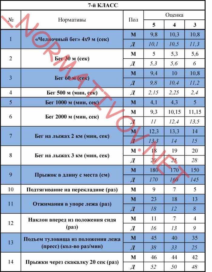 нормативы по физкультуре 7-й класс