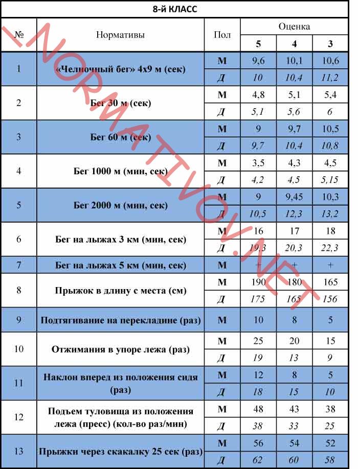 нормативы по физкультуре 8-й класс