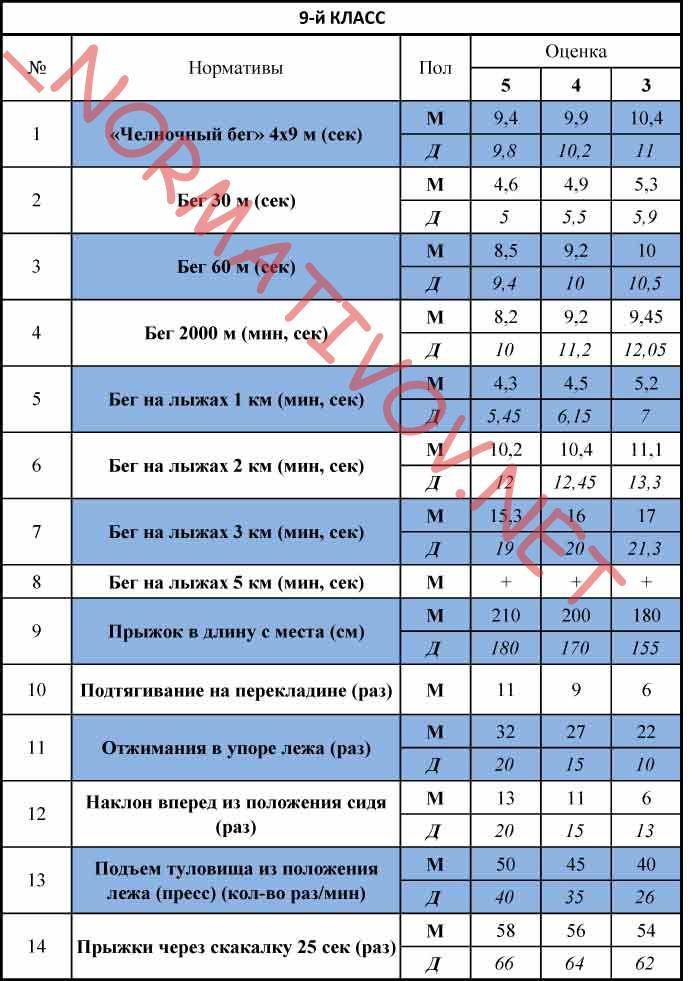 нормативы по физкультуре 9-й класс